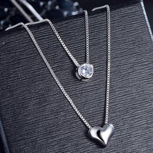 NEW 925 Sterling Silver Diamond Heart Necklace